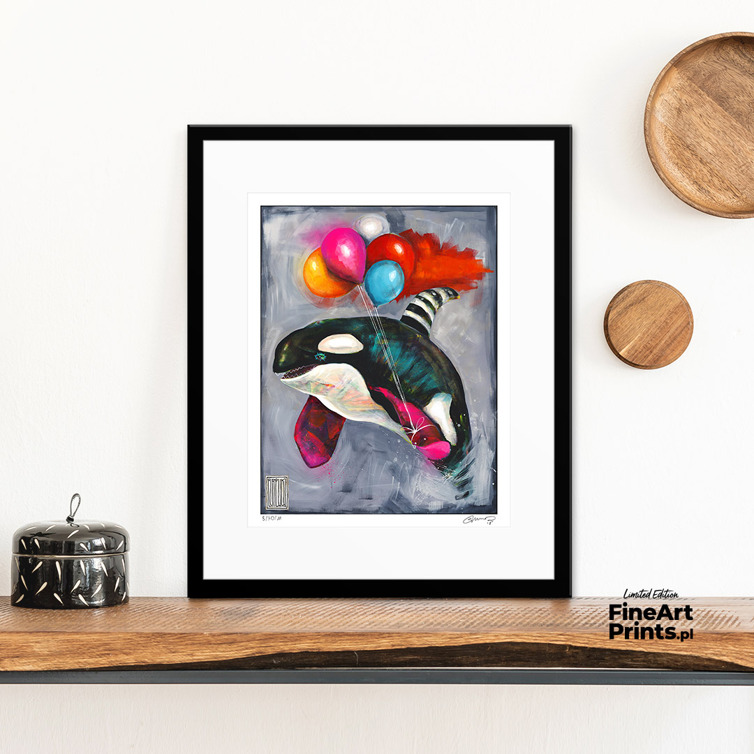 Wojciech Brewka, “Leć!”. Orka wieloryb z balonami wylatująca z wody. Kup kolekcjonerski print (giclée). W naszej ofercie znajdziesz wydruki artystyczne oraz reprodukcje obrazów sztuki współczesnej. Dostępne tylko w Fine Art Prints.