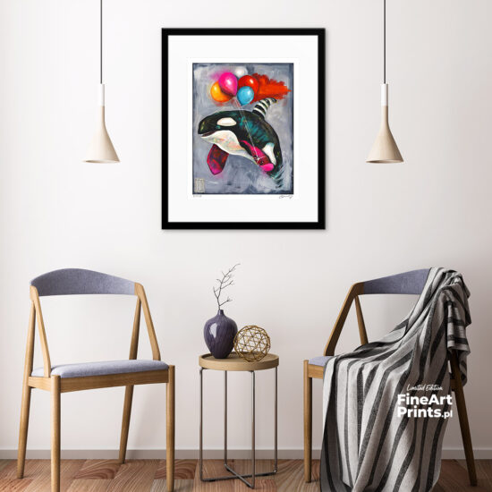 Wojciech Brewka, “Fly!”. Orca whale with balloons flying out of the water. Buy a collectible print (giclée). In our offer you will find art prints and reproductions of contemporary art paintings. Available only in Fine Art Prints.