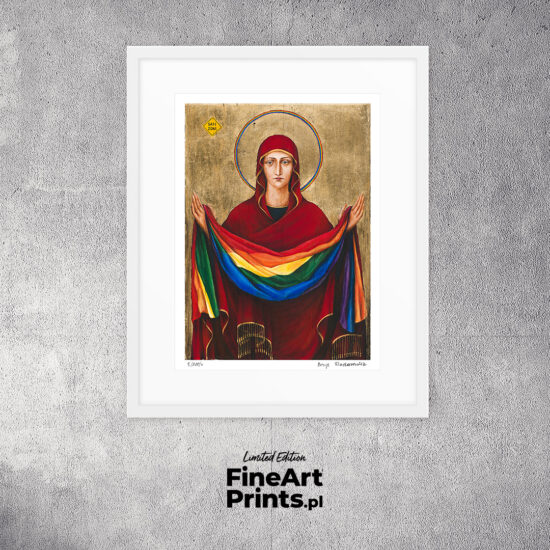 Borys Fiodorowicz, “Veil of care I". Mother of God with rainbow flag. Buy a collectible print (giclée). In our offer you will find art prints and reproductions of contemporary art paintings. Available only in Fine Art Prints.