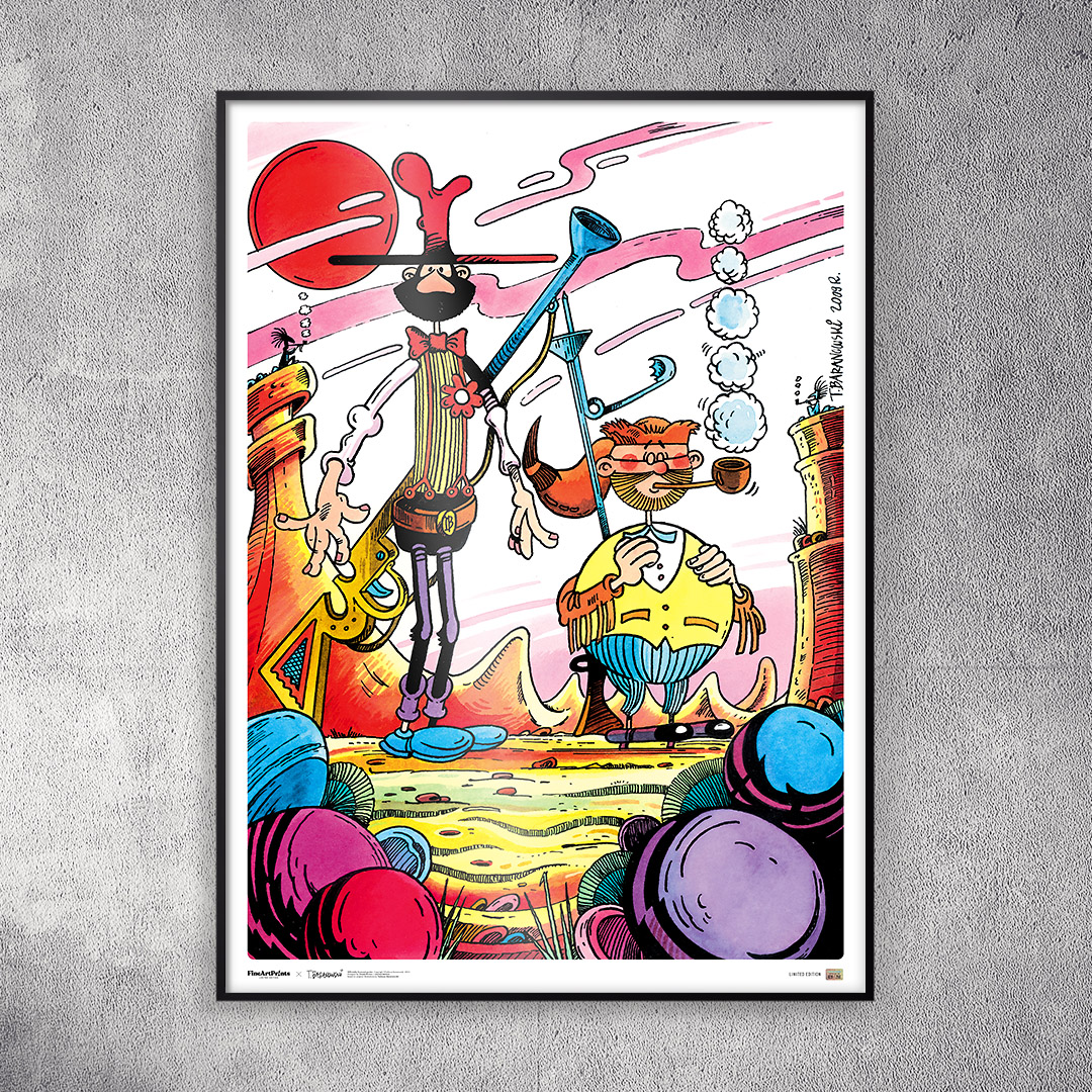 Kolekcjonerski plakat "Buffalo-Kudłaczek i Bill-Bąbelek" z komiksu Tadeusza Baranowskiego.