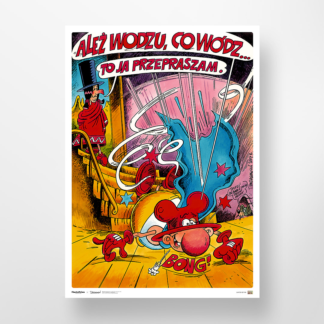 Kolekcjonerski plakat "Opowiem Wam dowcip" z komiksu Tadeusza Baranowskiego.