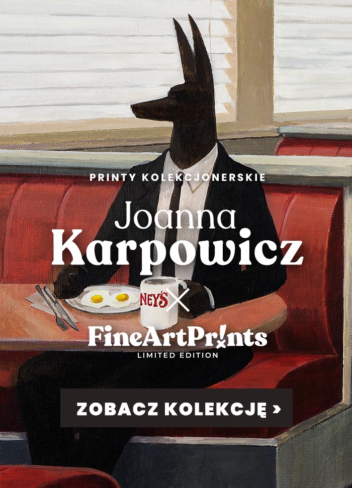 Limitowana edycja printów Joanny Karpowicz w FineArtPrints przedstawiające motyw Anubisa w nowoczesnej interpretacji.