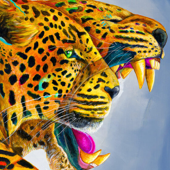 "Backup" by Wojciech Brewka - two overlapping jaguars depicting dynamic harmony and contrast.