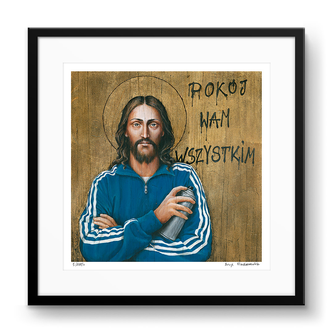 Jesus in an Adidas hoodie, holding a spray can – instead of sermons, he leaves a simple, powerful message on the wall: "Peace Be With You All." Would this be his message today?