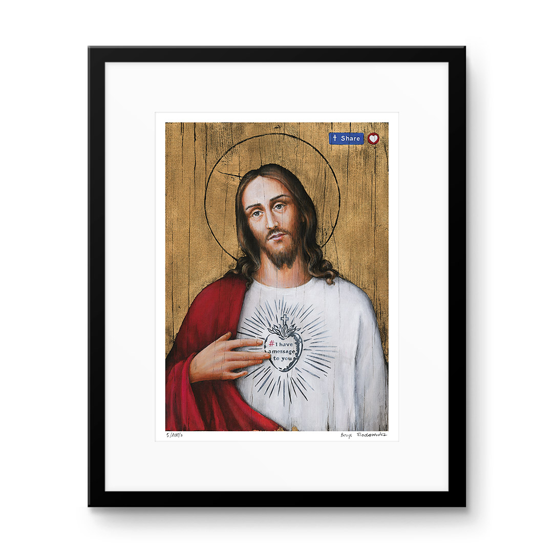 Obraz Borysa Fiodorowicza „Mercy. Share it!” – współczesna ikona z przesłaniem dzielenia się dobrem.
