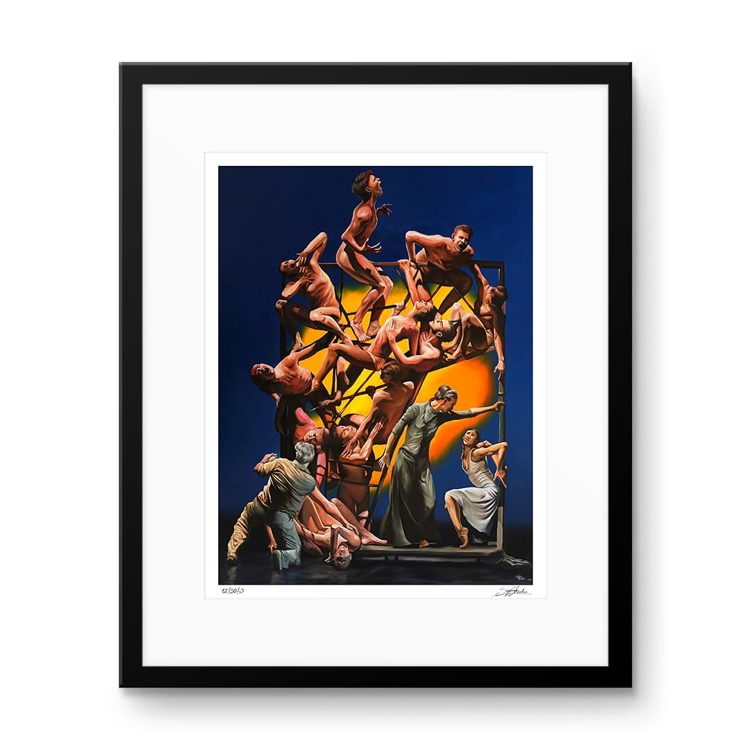 Kolekcjonerski print „Uboczne skutki wolności” Szymona Chwalisza - ekspresyjna kompozycja wielu splecionych postaci.